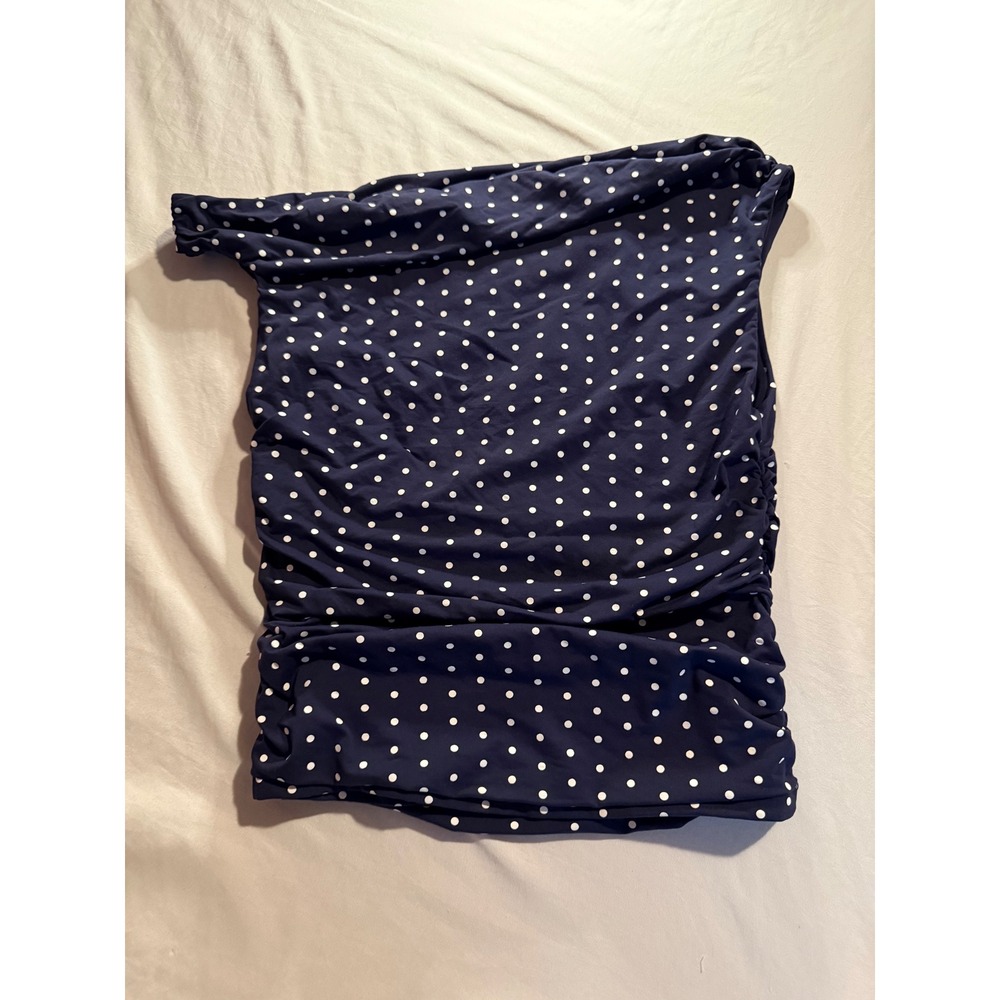 SUUKSESS Navy Blue Polka Dot One Shoulder Ruched Tank Top XS